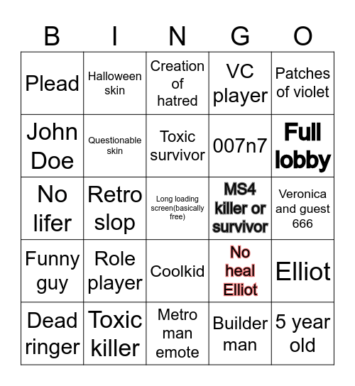 Forsaken bingo Card