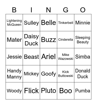 Disney Bingo Card