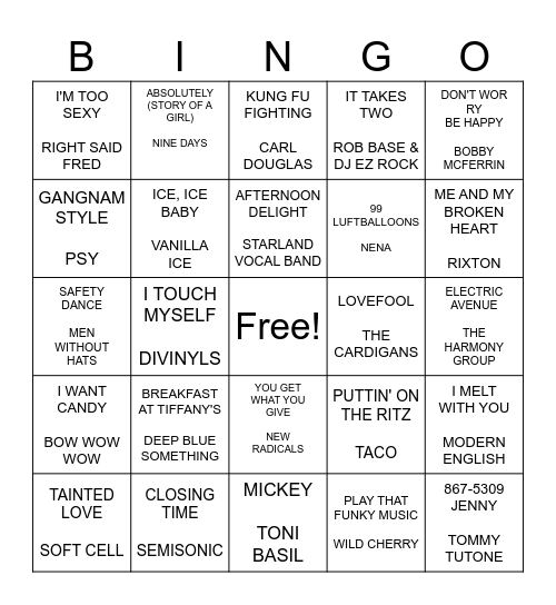 ONE HIT WONDERS! Bingo Card