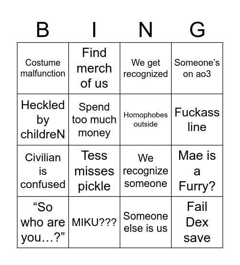 CON 2025 Bingo Card