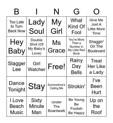 Beach Music Bingo Card