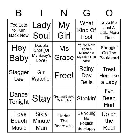 Beach Music Bingo Card