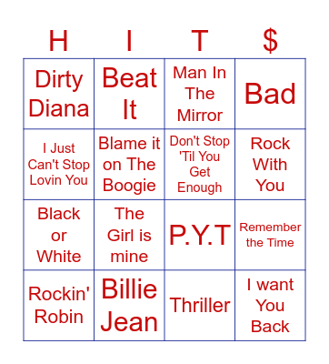 Michael Jackson Bingo Card