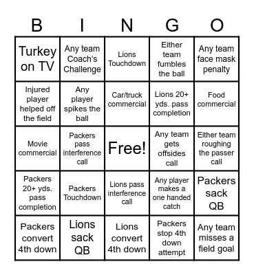 🏈 FOOTBALL 🏈 Bingo Card