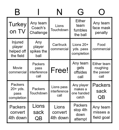 🏈 FOOTBALL 🏈 Bingo Card