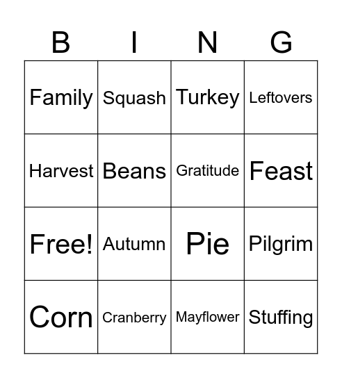 Thanksgiving Bingo Card