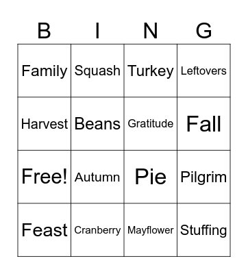 Thanksgiving Bingo Card