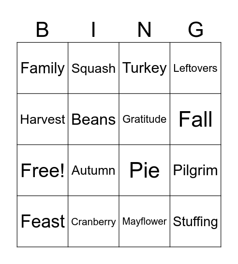 Thanksgiving Bingo Card