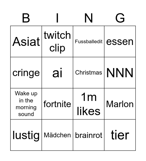 tiktok bingo Card