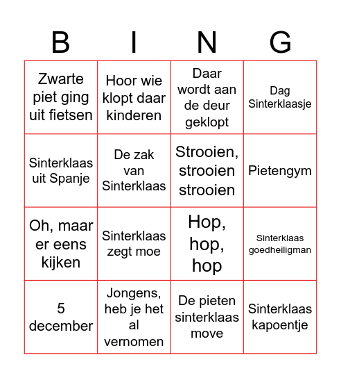 Sinterklaasbingo Card
