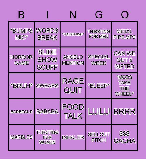 LULU's STREAM BINGO Card