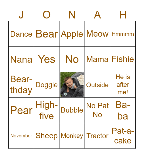 Jonah's Beary First Birthday BINGO Card