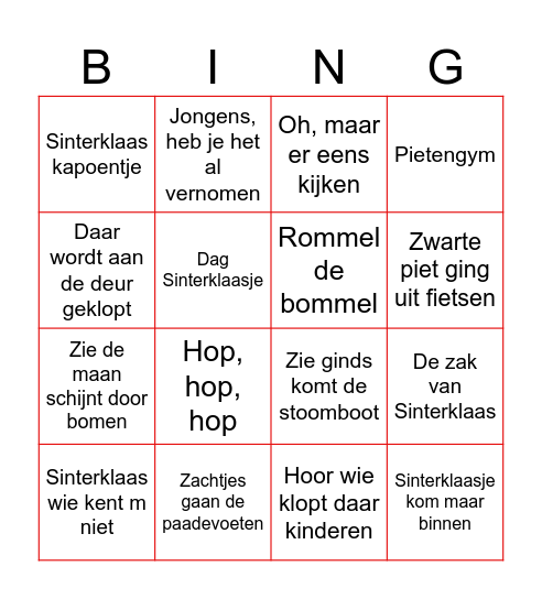 Sinterklaasbingo Card