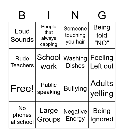 Triggers Bingo Card