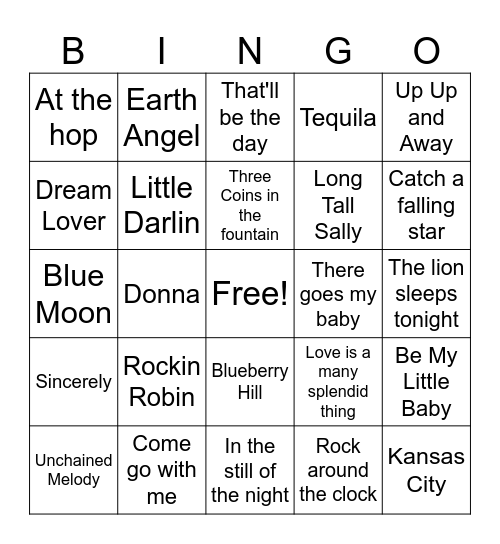 Music Bingo Card