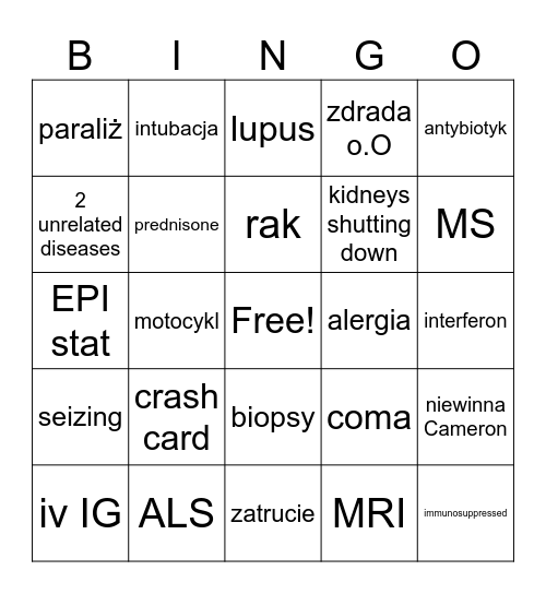 Dr House BINGO Card