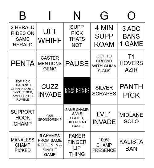 WORLDS 2025 Bingo Card