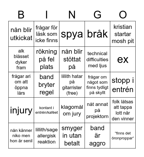 Lidingö Rock Bingo Card