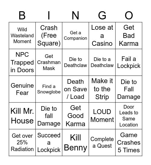 FALLOUT nv BINGO Card