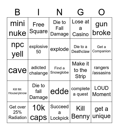FALLOUT NV BINGO Card