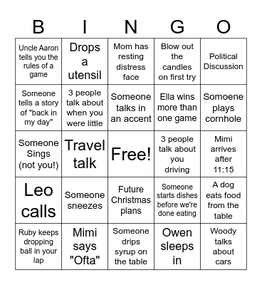 Ella's Birthday Bingo Card