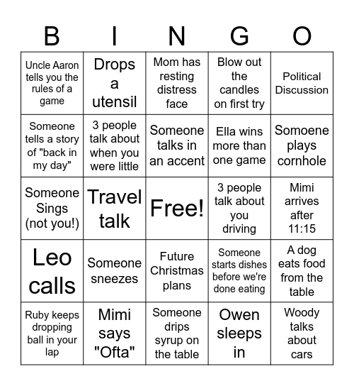 Ella's Birthday Bingo Card