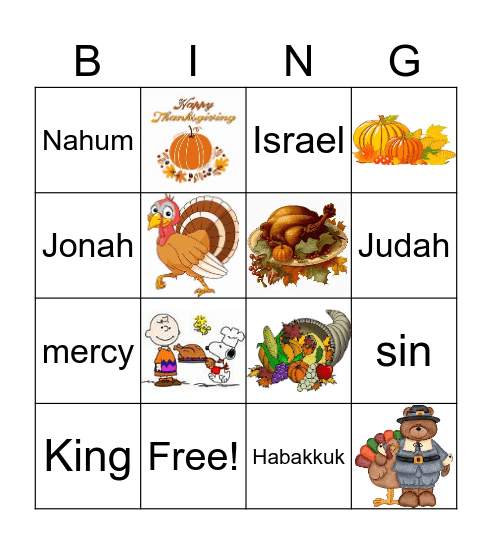 Thanksgiving Prophets Bingo Card