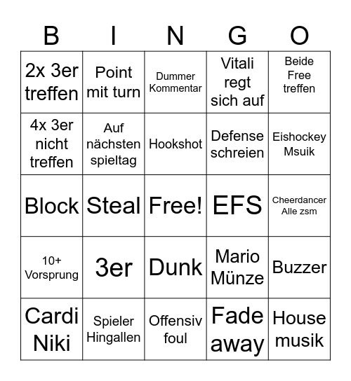 Basketball Bingo Card