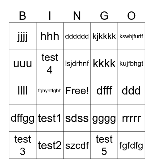 test Bingo Card