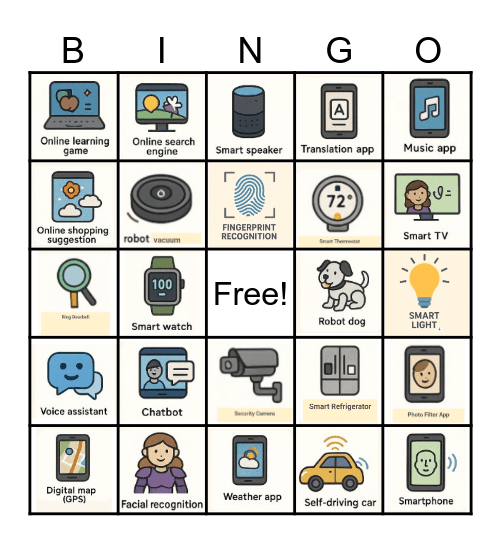 Artificial Intelligence Devices/Apps Bingo Card