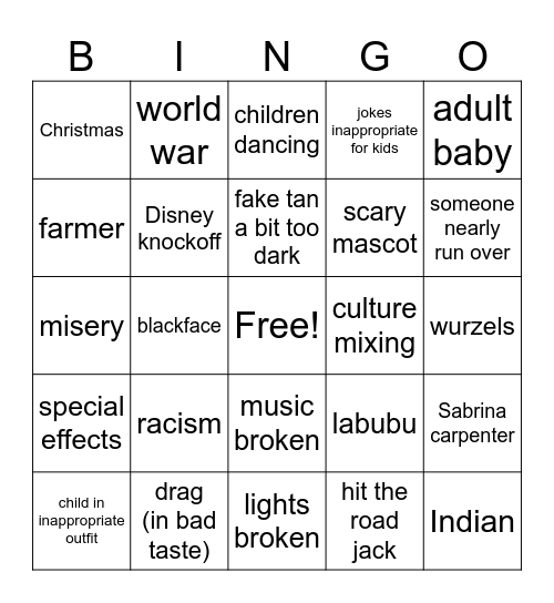 Carnival Bingo Card