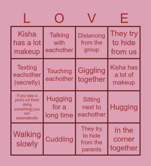 The Kisha and Lukas Bingo Card