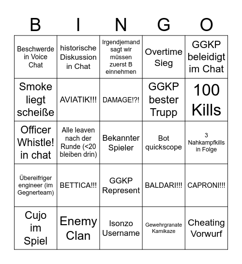 Isonzo Bingo!!! Bingo Card