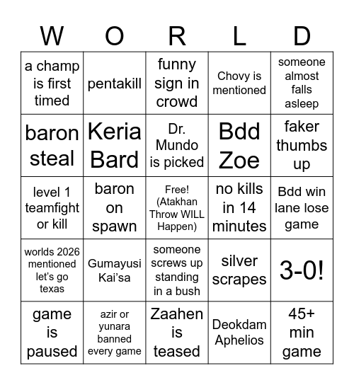 WORLD FINALS BINGO Card