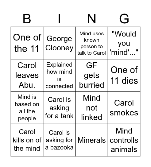 Carol the mind bender Bingo Card