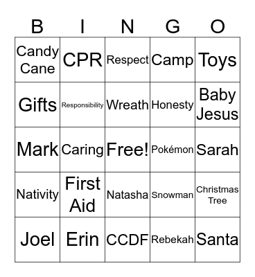 YMCA Christmas Bingo Card