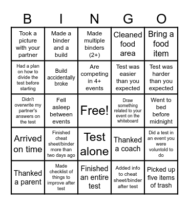WMAA Science Olympiad Mason Tournament Bingo Card