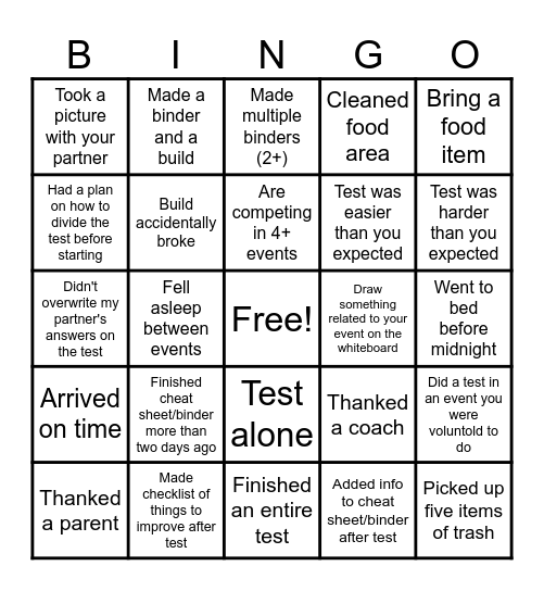 WMAA Science Olympiad Mason Tournament Bingo Card