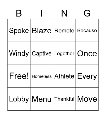 Trick Words / Phonetic Words Bingo Card