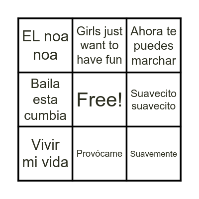 Dinámica musical Bingo Card