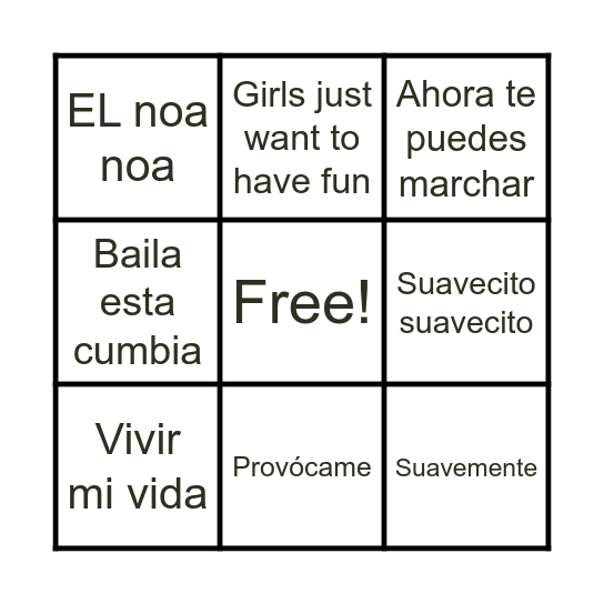 Dinámica musical Bingo Card