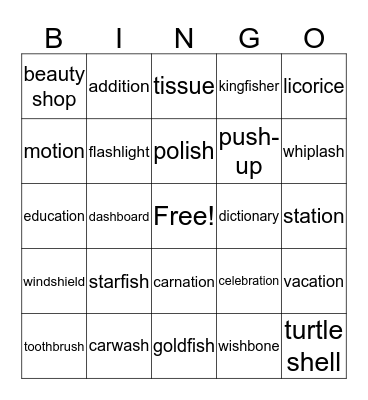 /SH/  :  Final and Medial Positions Bingo Card