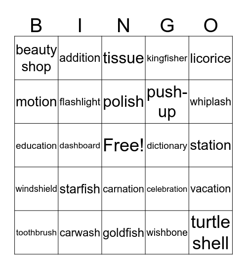 /SH/  :  Final and Medial Positions Bingo Card