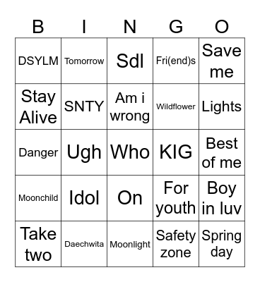 @CoquetteTannies Bingo Card