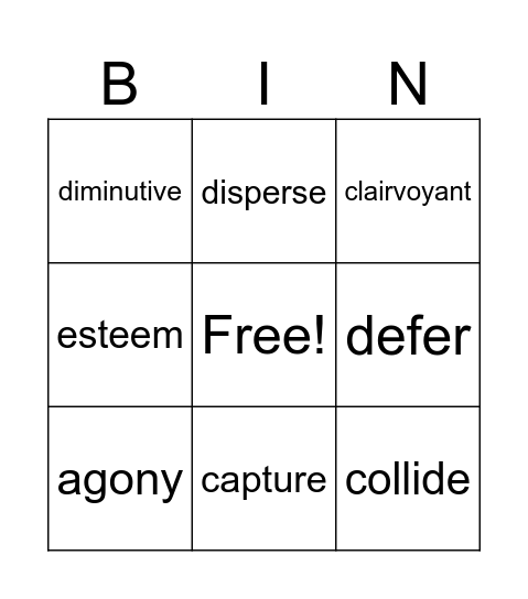 Vocabulary Nov. 10-16 Bingo Card