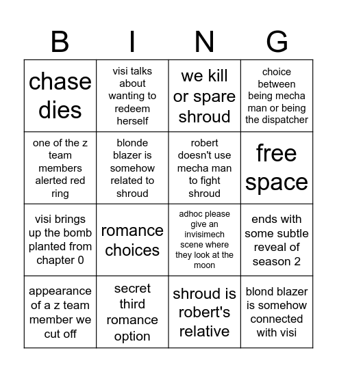 dispatch chapter 7 & 8 bingo Card