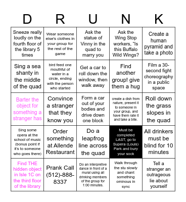 Drunk Olympics Bingo Card