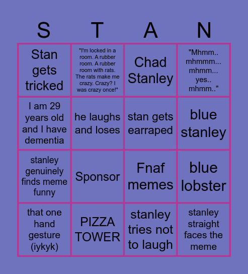 StanleyMov Bingo Card