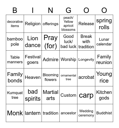 Unit 5: Our customs and traditions Bingo Card
