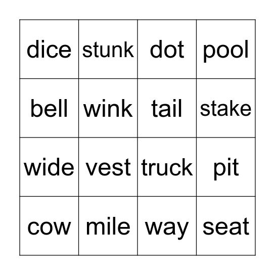 Rhyming Bingo Card